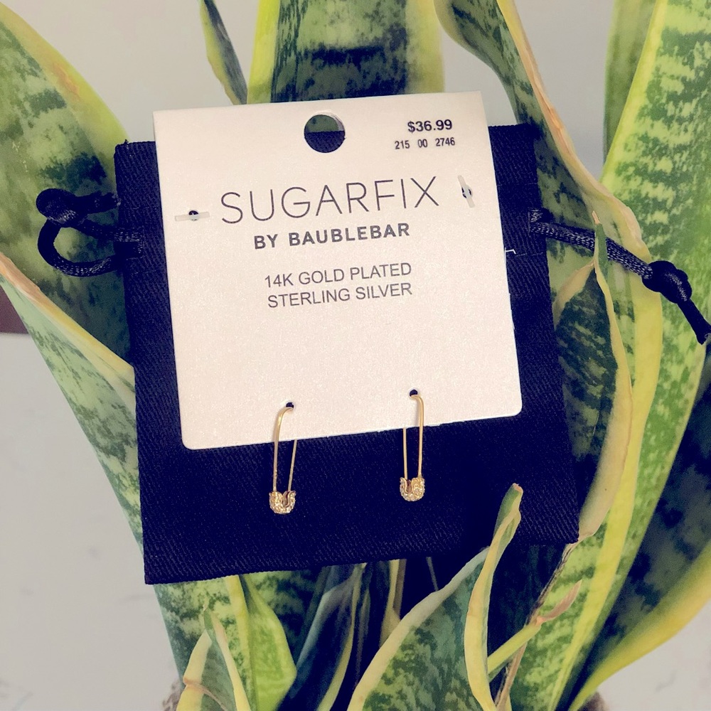 Sugarfix by Baublebar 14K Gold Plated Crystal & Gold Safety Pin Drop Earrings 🤩